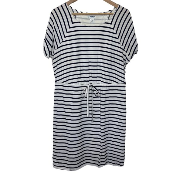 👗 OLD NAVY | Blue and White Striped Drawstring Dress | Size L - Picture 1 of 7